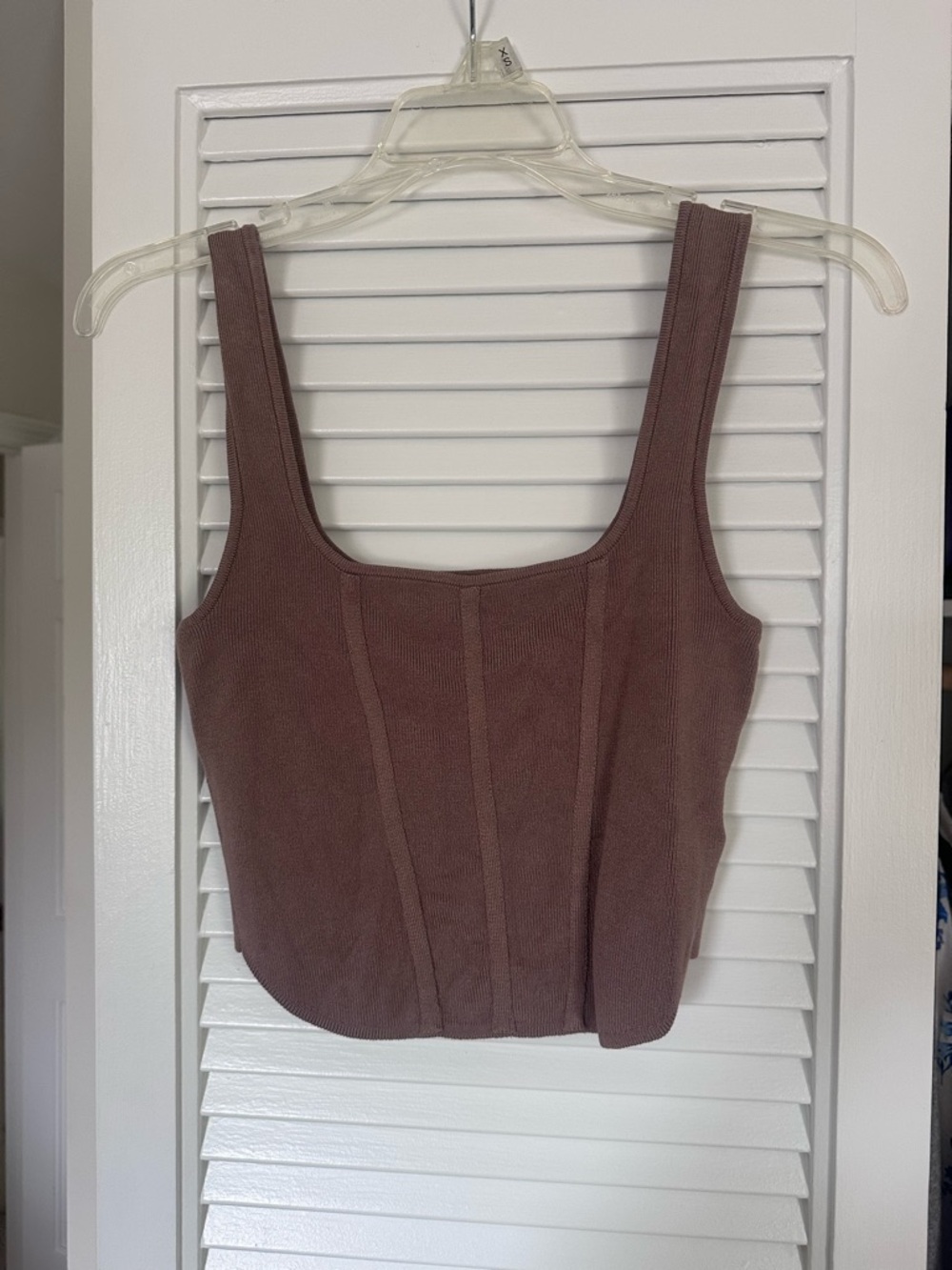 H&M Mauve Brown Corset Style Square Neck Ribbed Crop Tank